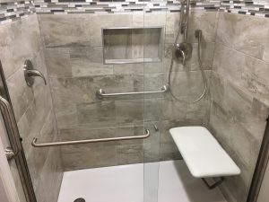 Tile shower with bench seat in Perkins, Georgia